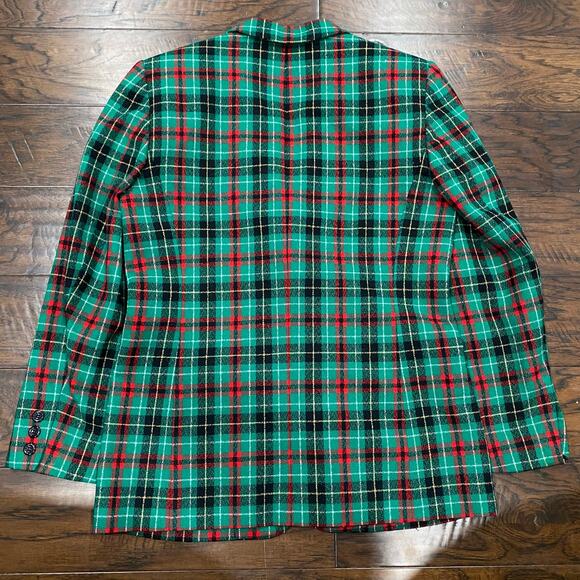 Vintage Pendleton Womens Green Red Christmas Plaid Wool Blazer Sport Jacket 6 - Picture 5 of 8